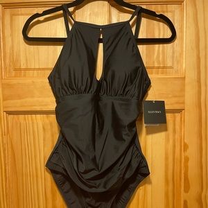 Ellen Tracy Keyhole One-Piece Black Bathing Suit